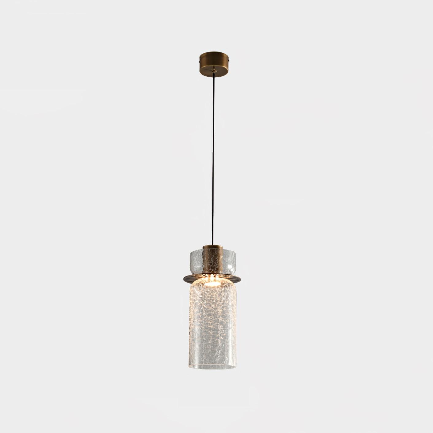 Modern Glacier Crackle Glass LED Pendant Light Bronze Finish for Kitchen Island