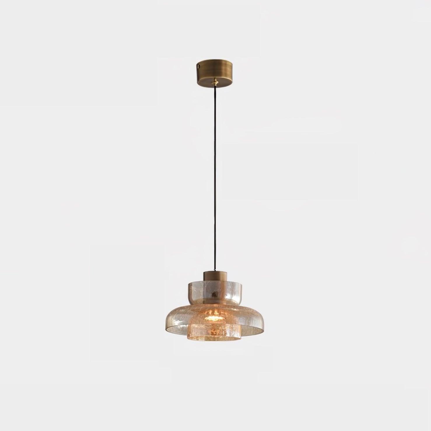 Modern Glacier Crackle Glass LED Pendant Light Bronze Finish for Kitchen Island
