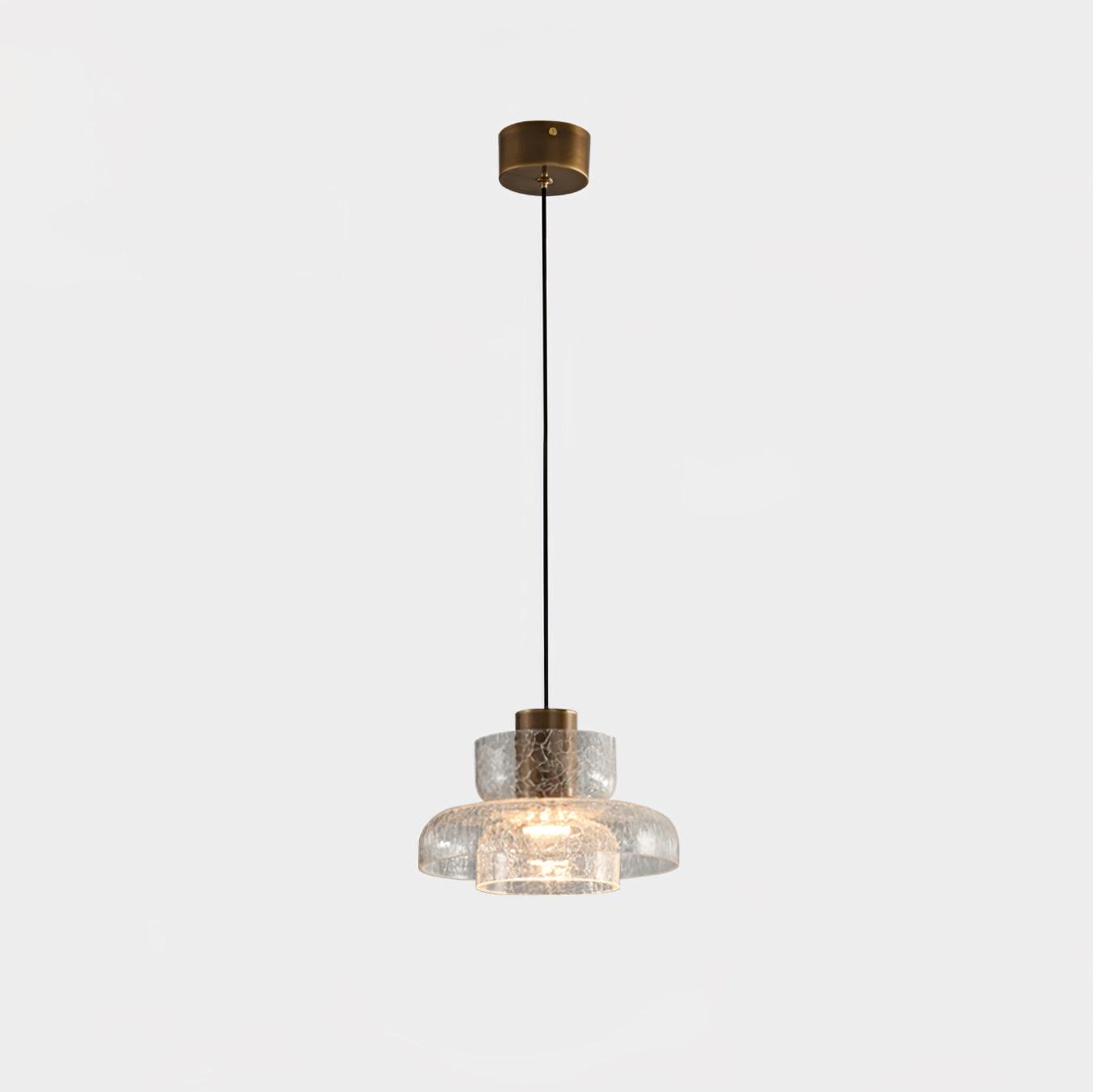 Modern Glacier Crackle Glass LED Pendant Light Bronze Finish for Kitchen Island