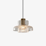 Modern Glacier Crackle Glass LED Pendant Light Bronze Finish for Kitchen Island