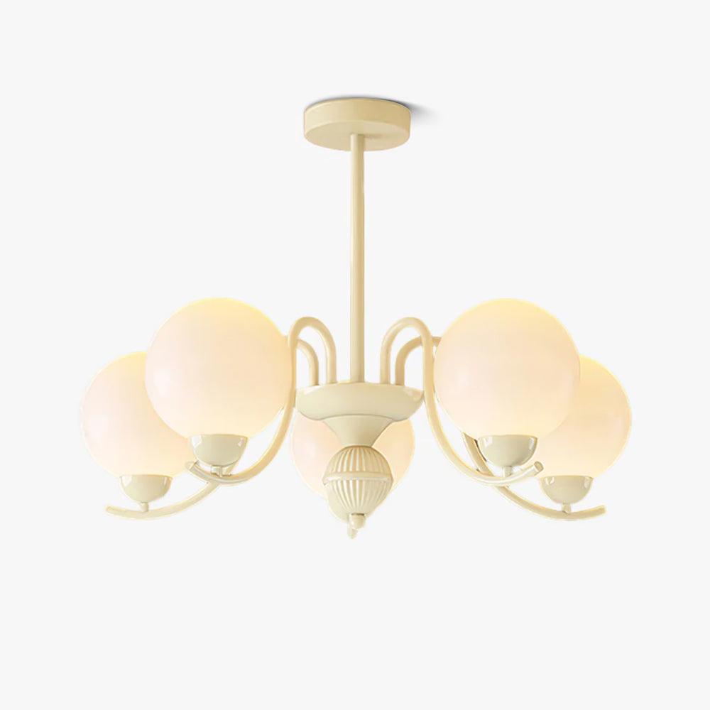 Modern Glass Ball Chandelier Creamy White Globe Ceiling Light Fixture for Living Room