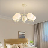 Modern Glass Ball Chandelier Creamy White Globe Ceiling Light Fixture for Living Room
