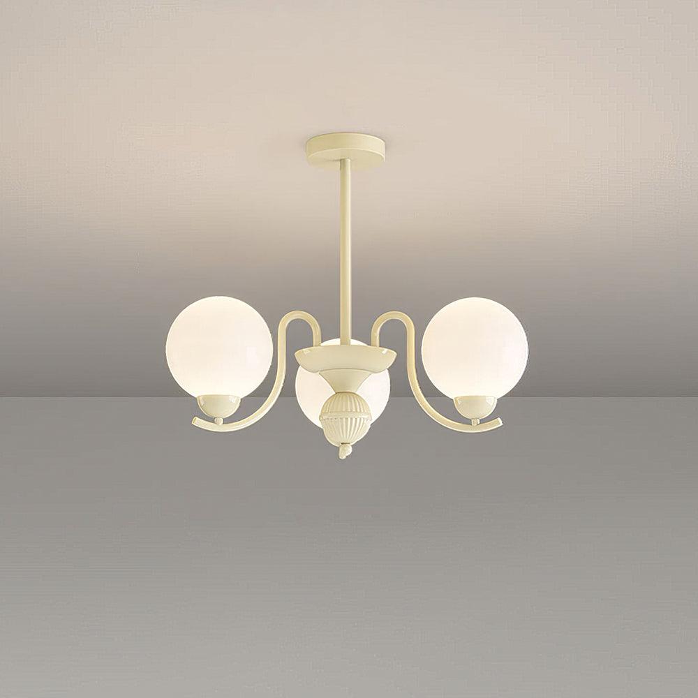 Modern Glass Ball Chandelier Creamy White Globe Ceiling Light Fixture for Living Room