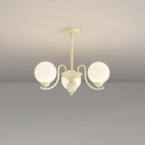 Modern Glass Ball Chandelier Creamy White Globe Ceiling Light Fixture for Living Room