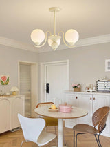Modern Glass Ball Chandelier Creamy White Globe Ceiling Light Fixture for Living Room