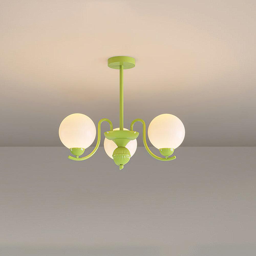 Modern Glass Ball Chandelier Creamy White Globe Ceiling Light Fixture for Living Room
