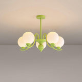 Modern Glass Ball Chandelier Creamy White Globe Ceiling Light Fixture for Living Room