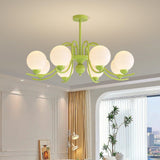 Modern Glass Ball Chandelier Creamy White Globe Ceiling Light Fixture for Living Room