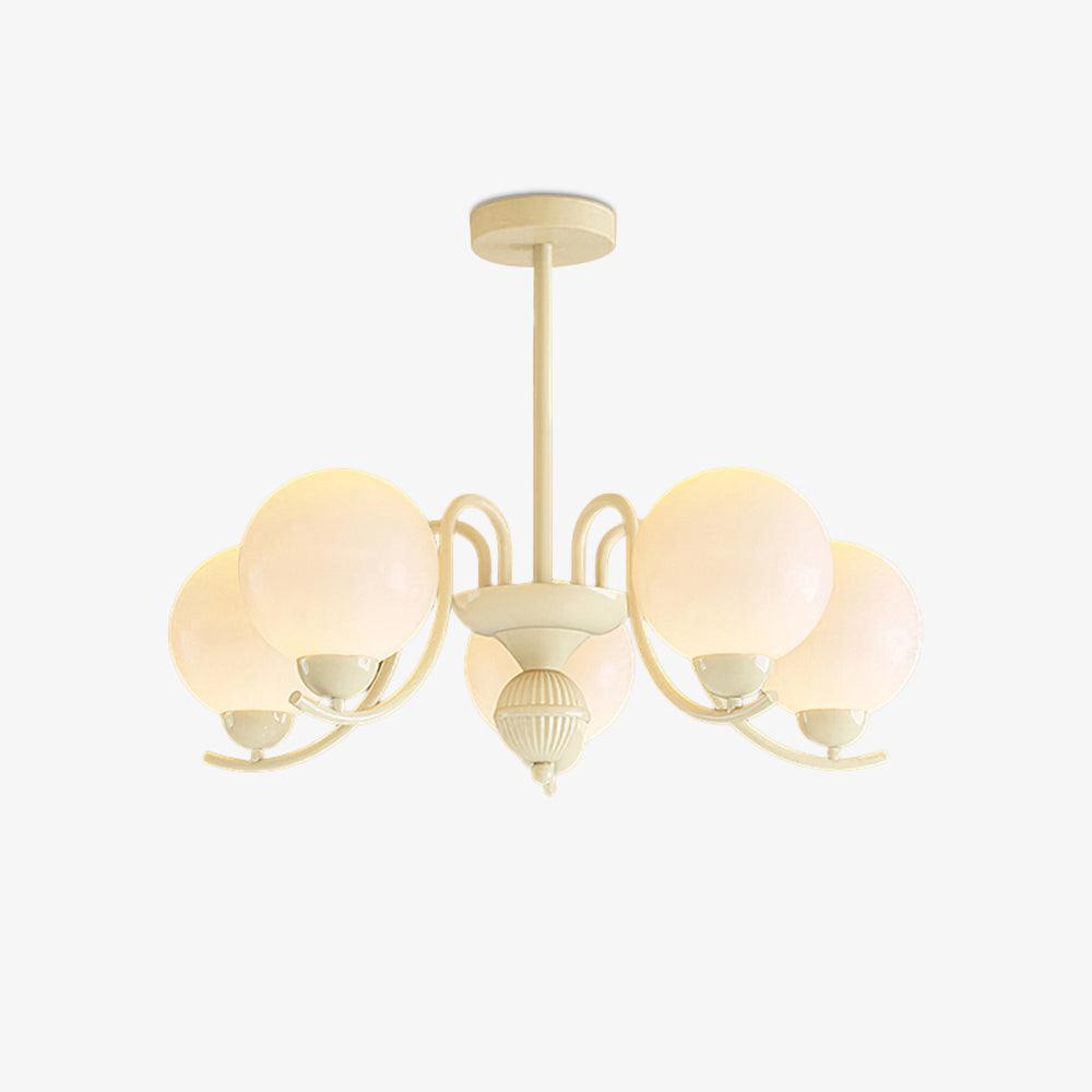Modern Glass Ball Chandelier Creamy White Globe Ceiling Light Fixture for Living Room
