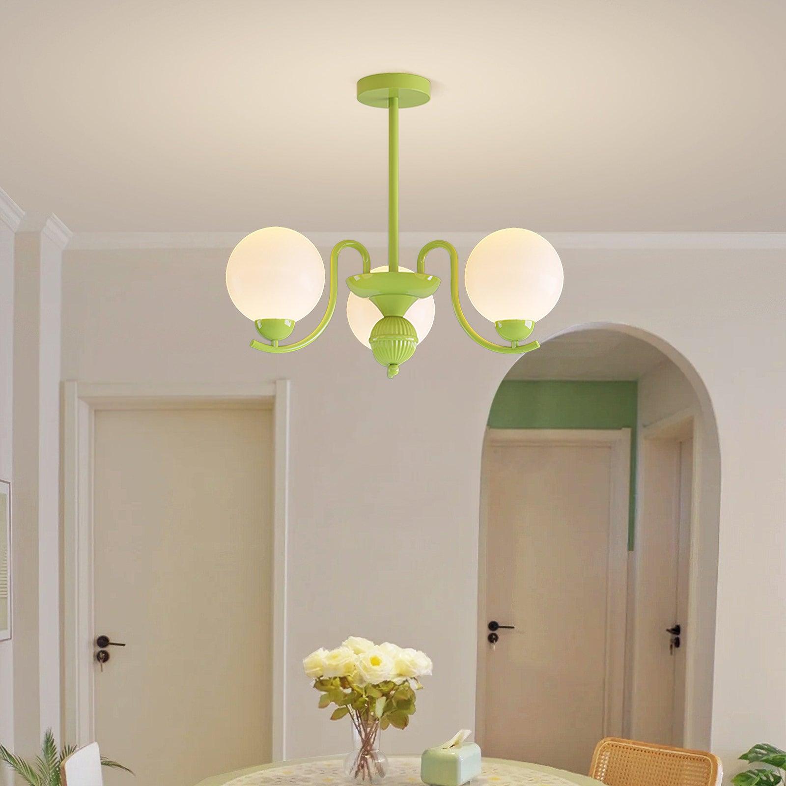 Modern Glass Ball Chandelier Creamy White Globe Ceiling Light Fixture for Living Room
