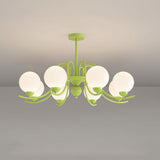 Modern Glass Ball Chandelier Creamy White Globe Ceiling Light Fixture for Living Room