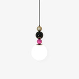 Modern Glass Ball Stacking Pendant Lamp Pink and Black Metal Ceiling Fixture