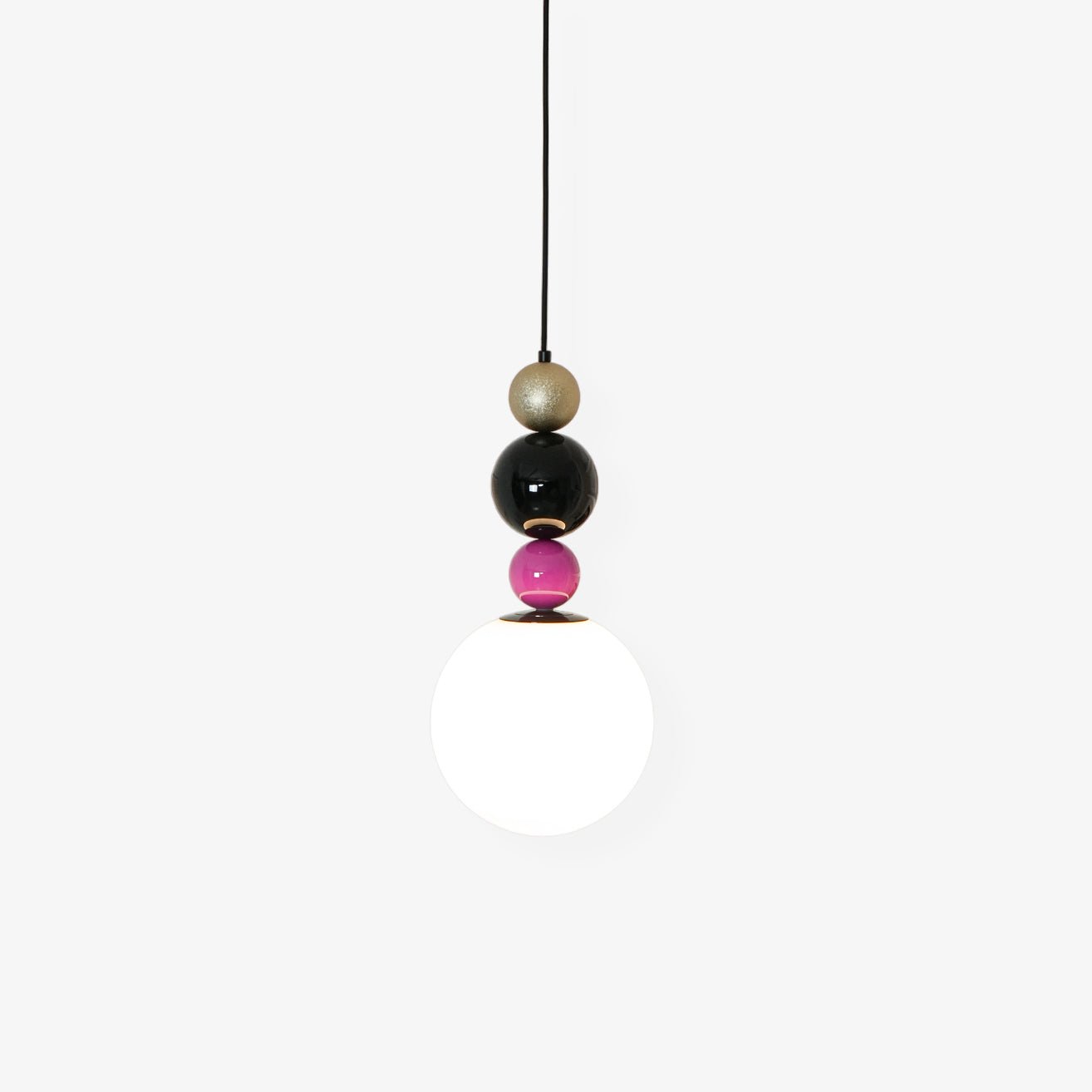 Modern Glass Ball Stacking Pendant Lamp Pink and Black Metal Ceiling Fixture
