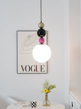 Modern Glass Ball Stacking Pendant Lamp Pink and Black Metal Ceiling Fixture