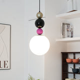 Modern Glass Ball Stacking Pendant Lamp Pink and Black Metal Ceiling Fixture