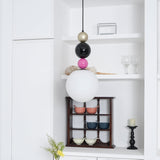 Modern Glass Ball Stacking Pendant Lamp Pink and Black Metal Ceiling Fixture
