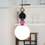 Modern Glass Ball Stacking Pendant Lamp Pink and Black Metal Ceiling Fixture