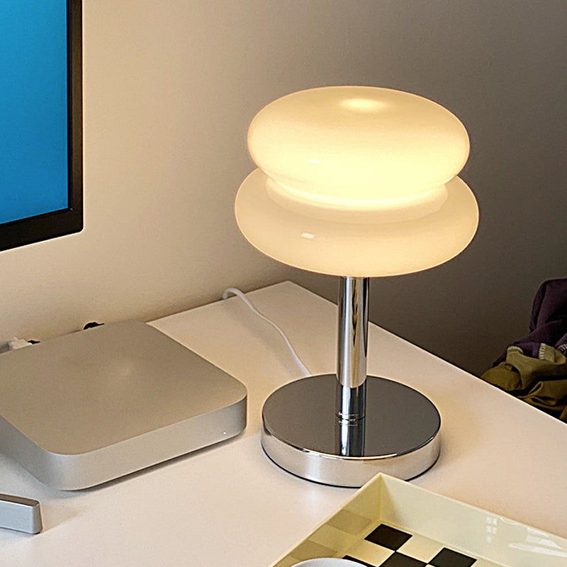 Modern Glass Burger Mushroom Table Lamp USB Rechargeable Warm LED Bedside Nightstand Light