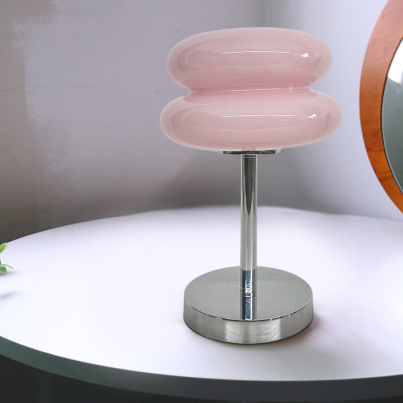 Modern Glass Burger Mushroom Table Lamp USB Rechargeable Warm LED Bedside Nightstand Light
