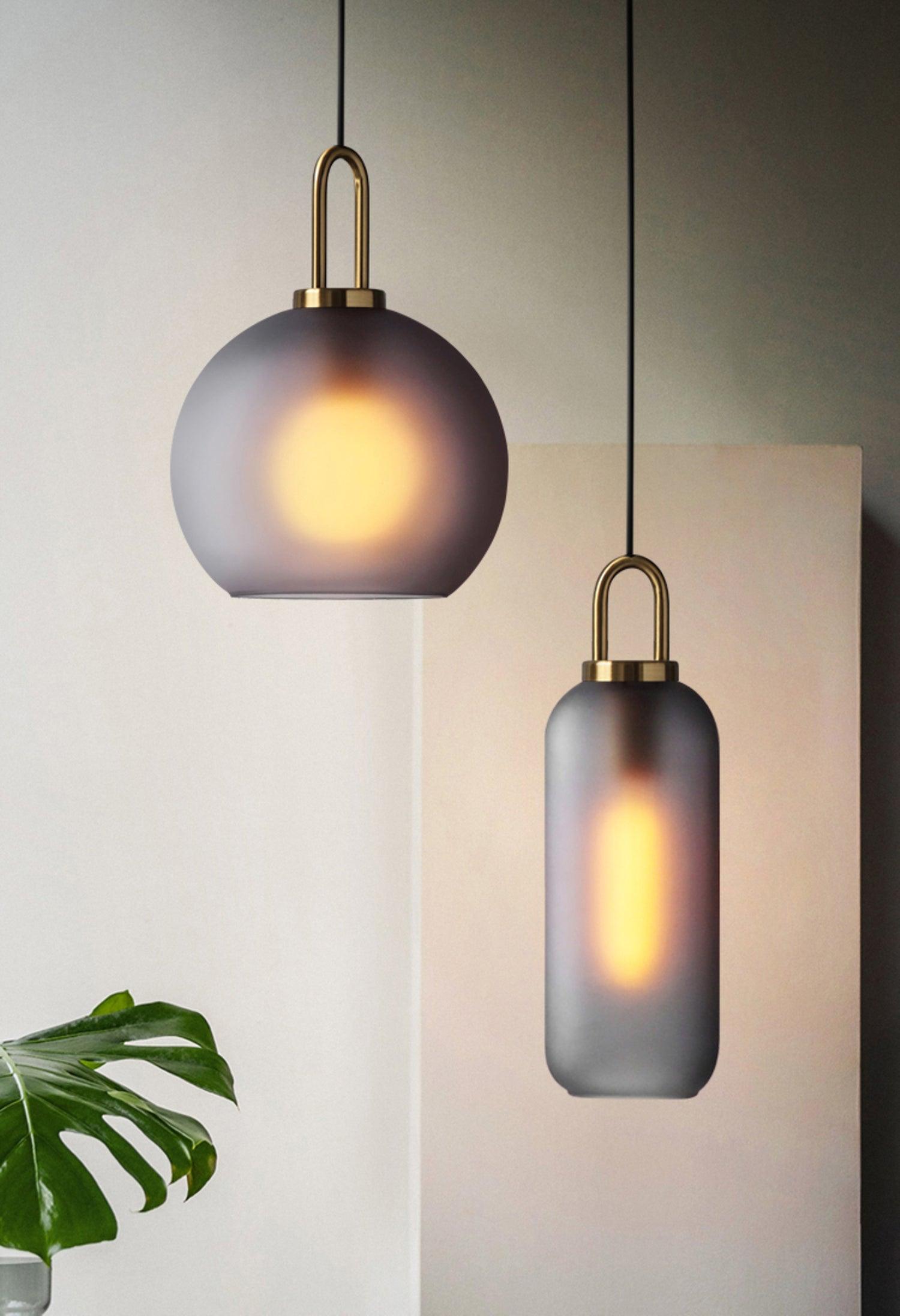 Modern Glass Capsule and Sphere Pendant Light with Copper Finish for Interior Decor