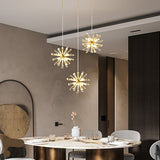Modern Glass Dandelion Fireworks Pendant Light Gold Bronze Flower Chandelier 3 Step Dimming