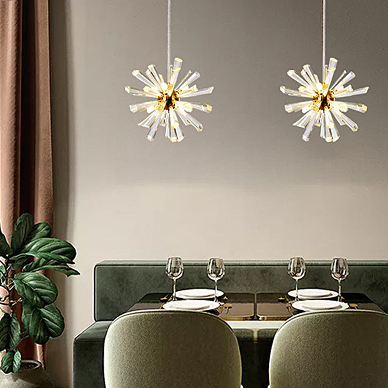 Modern Glass Dandelion Fireworks Pendant Light Gold Bronze Flower Chandelier 3 Step Dimming