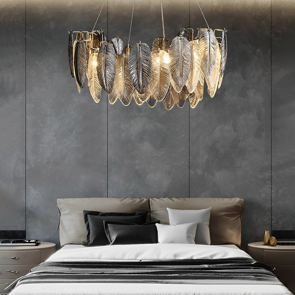 Modern Glass Feather Chandelier with 3 Step Dimming for Luxury Living and Dining Rooms