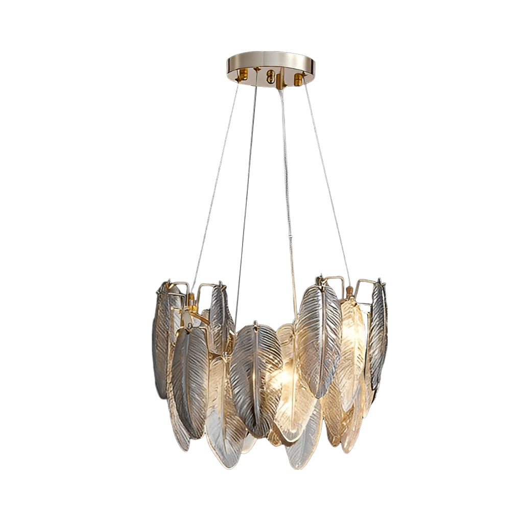 Modern Glass Feather Chandelier with 3 Step Dimming for Luxury Living and Dining Rooms