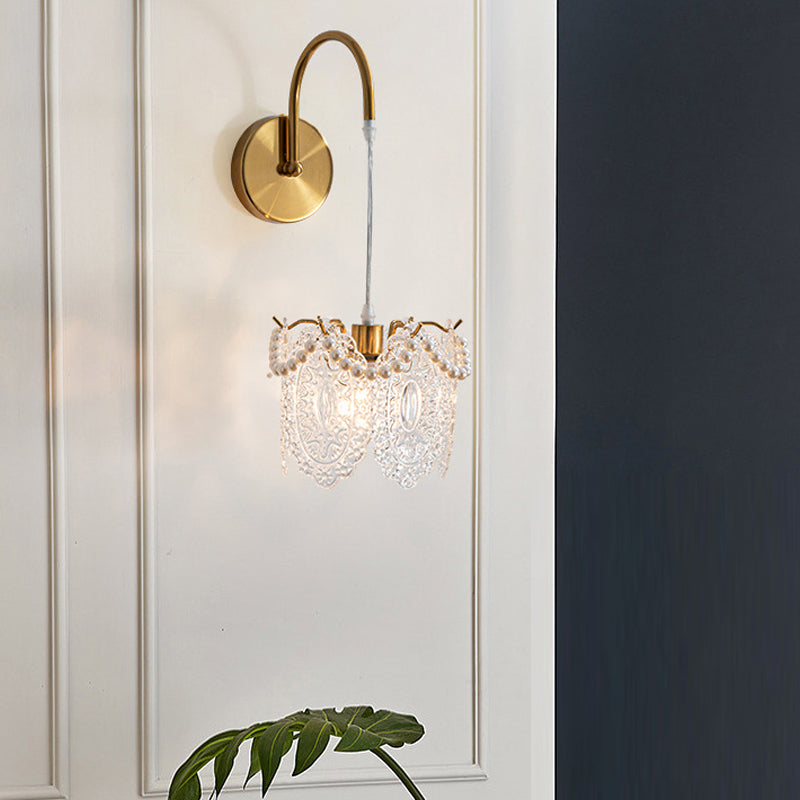Modern Glass Feather Wall Light Copper Finish 3 Step Dimming Sconce for Bedroom Living Room