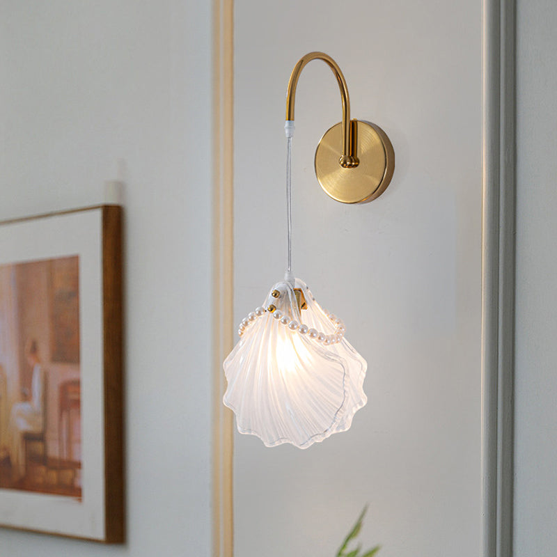 Modern Glass Feather Wall Light Copper Finish 3 Step Dimming Sconce for Bedroom Living Room