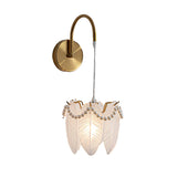 Modern Glass Feather Wall Light Copper Finish 3 Step Dimming Sconce for Bedroom Living Room