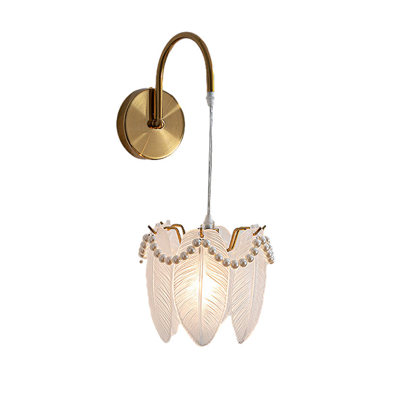 Modern Glass Feather Wall Light Copper Finish 3 Step Dimming Sconce for Bedroom Living Room