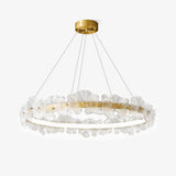 Modern Glass Flower Petal Halo Chandelier Brass LED Pendant Ceiling Light