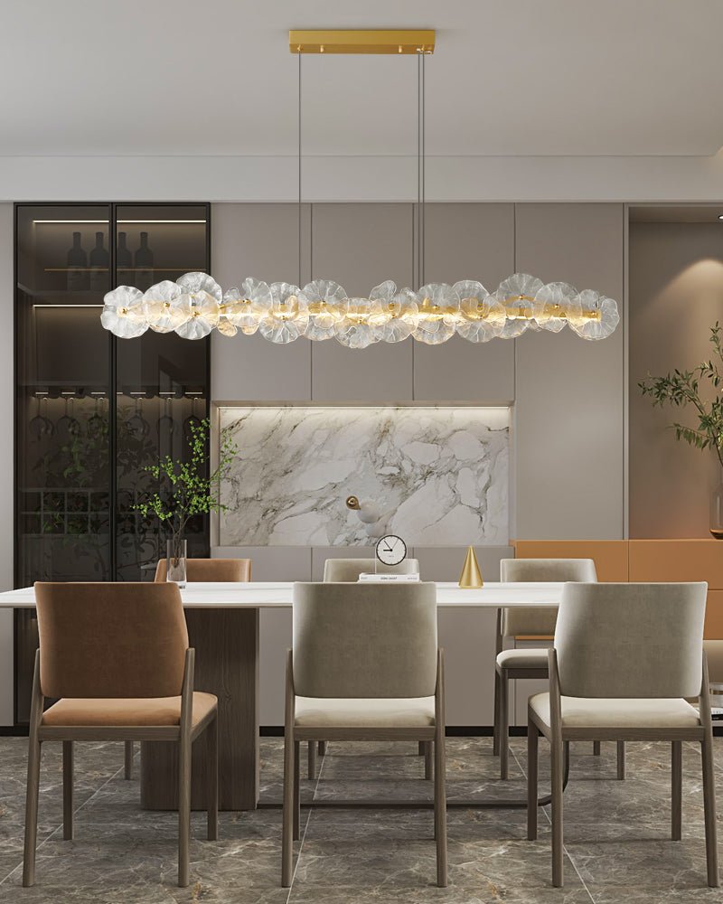 Modern Glass Flower Petal Halo Chandelier Brass LED Pendant Ceiling Light