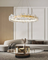 Modern Glass Flower Petal Halo Chandelier Brass LED Pendant Ceiling Light