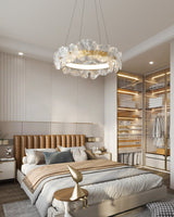 Modern Glass Flower Petal Halo Chandelier Brass LED Pendant Ceiling Light