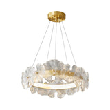 Modern Glass Flower Petal Halo Chandelier Brass LED Pendant Ceiling Light
