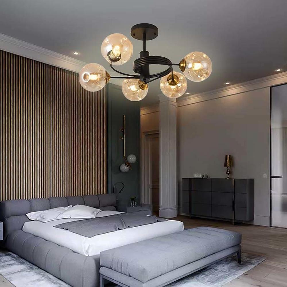 Modern Glass Globe Bubble Chandelier 5 Light Nordic Metal Pendant Ceiling Lamp for Bedroom