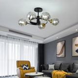 Modern Glass Globe Bubble Chandelier 5 Light Nordic Metal Pendant Ceiling Lamp for Bedroom