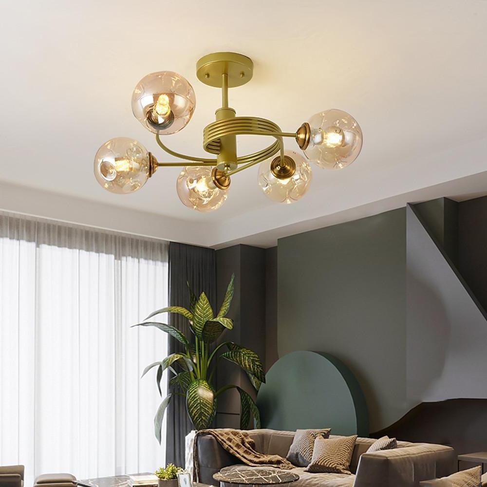 Modern Glass Globe Bubble Chandelier 5 Light Nordic Metal Pendant Ceiling Lamp for Bedroom