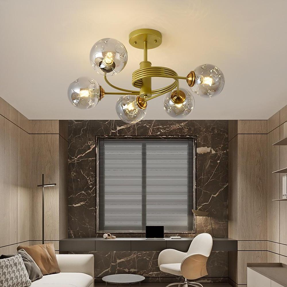 Modern Glass Globe Bubble Chandelier 5 Light Nordic Metal Pendant Ceiling Lamp for Bedroom