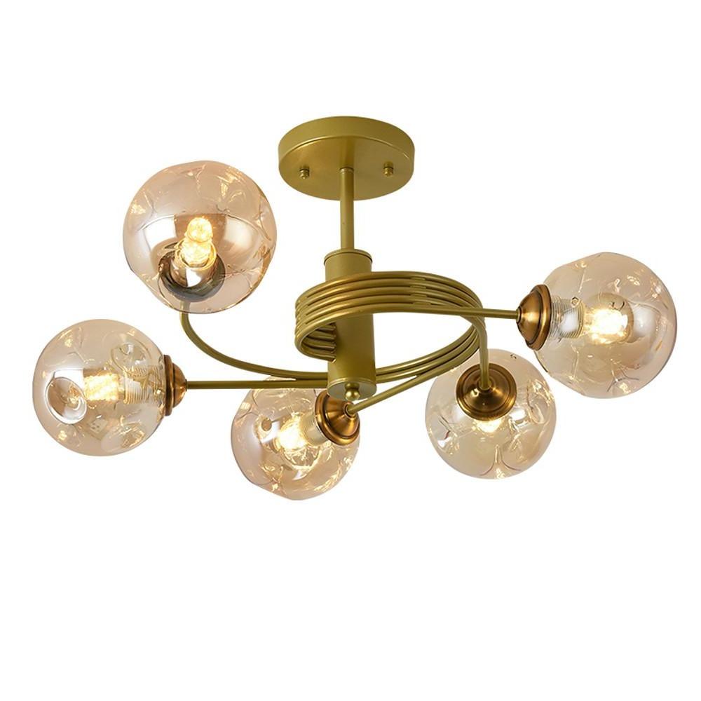 Modern Glass Globe Bubble Chandelier 5 Light Nordic Metal Pendant Ceiling Lamp for Bedroom