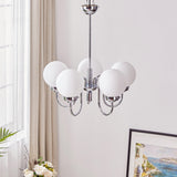 Modern Glass Globe Crown Chandelier with Elegant Chrome Curved Arms