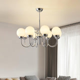 Modern Glass Globe Crown Chandelier with Elegant Chrome Curved Arms