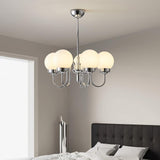 Modern Glass Globe Crown Chandelier with Elegant Chrome Curved Arms