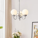 Modern Glass Globe Crown Chandelier with Elegant Chrome Curved Arms
