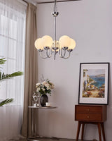 Modern Glass Globe Crown Chandelier with Elegant Chrome Curved Arms