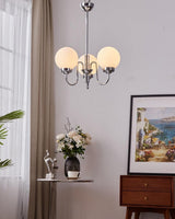 Modern Glass Globe Crown Chandelier with Elegant Chrome Curved Arms