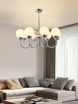 Modern Glass Globe Crown Chandelier with Elegant Chrome Curved Arms