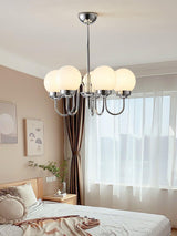 Modern Glass Globe Crown Chandelier with Elegant Chrome Curved Arms